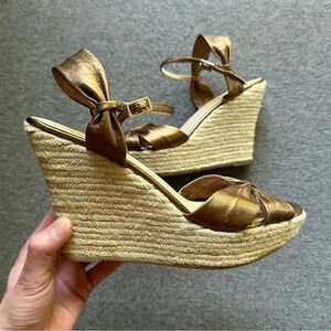 Talbots Gold Wedge Sandals Size 9.5 with 4” Wedge